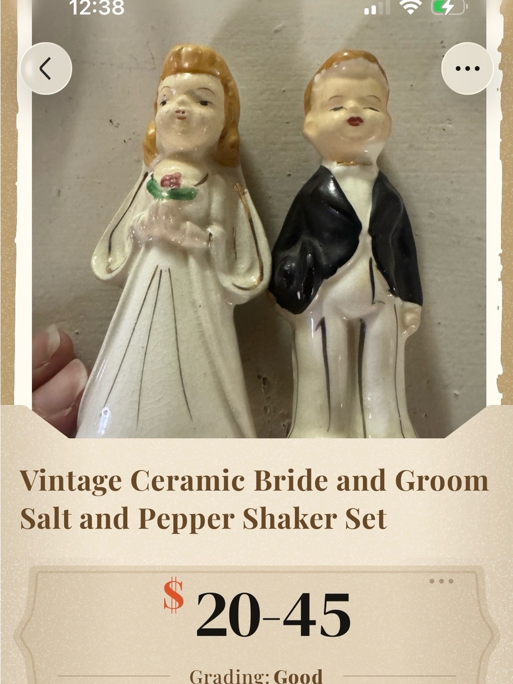 Vintage Ceramic Bride and Groom Salt & Pepper Shakers - White and Black